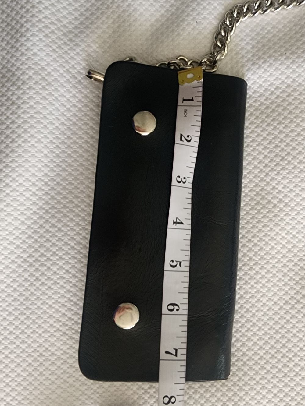 Men's Black Leather Wallet with Silver Chain - Picture 6 of 8